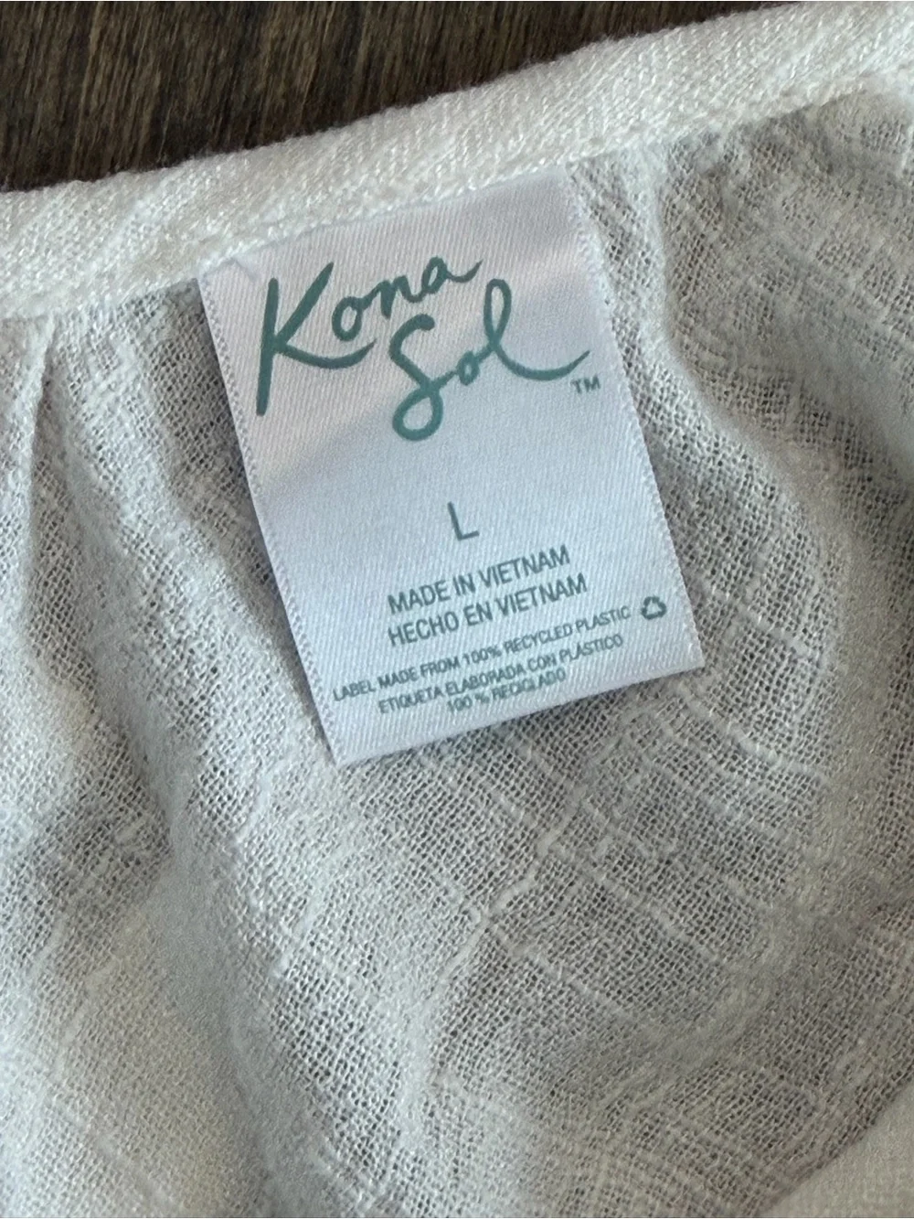 Kona Sol White Gauze Swim Cover Up Peasant Top Tie Neck Size Large